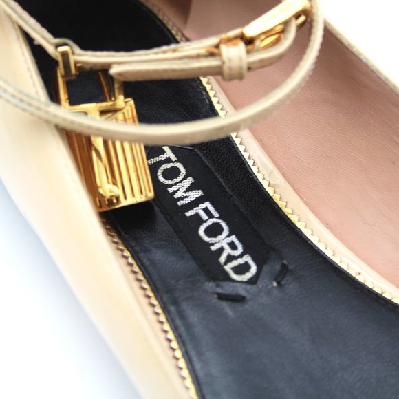 Tom Ford Padlock Patent Leather Gold Lock/Key Ankle Strap Ballet Flats Shoes 41 - Picture 5 of 7